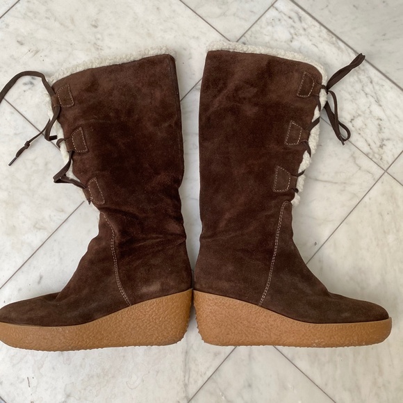 Michael Kors Wedge Boots Sherpa Lined Size 7.5 - Picture 11 of 14